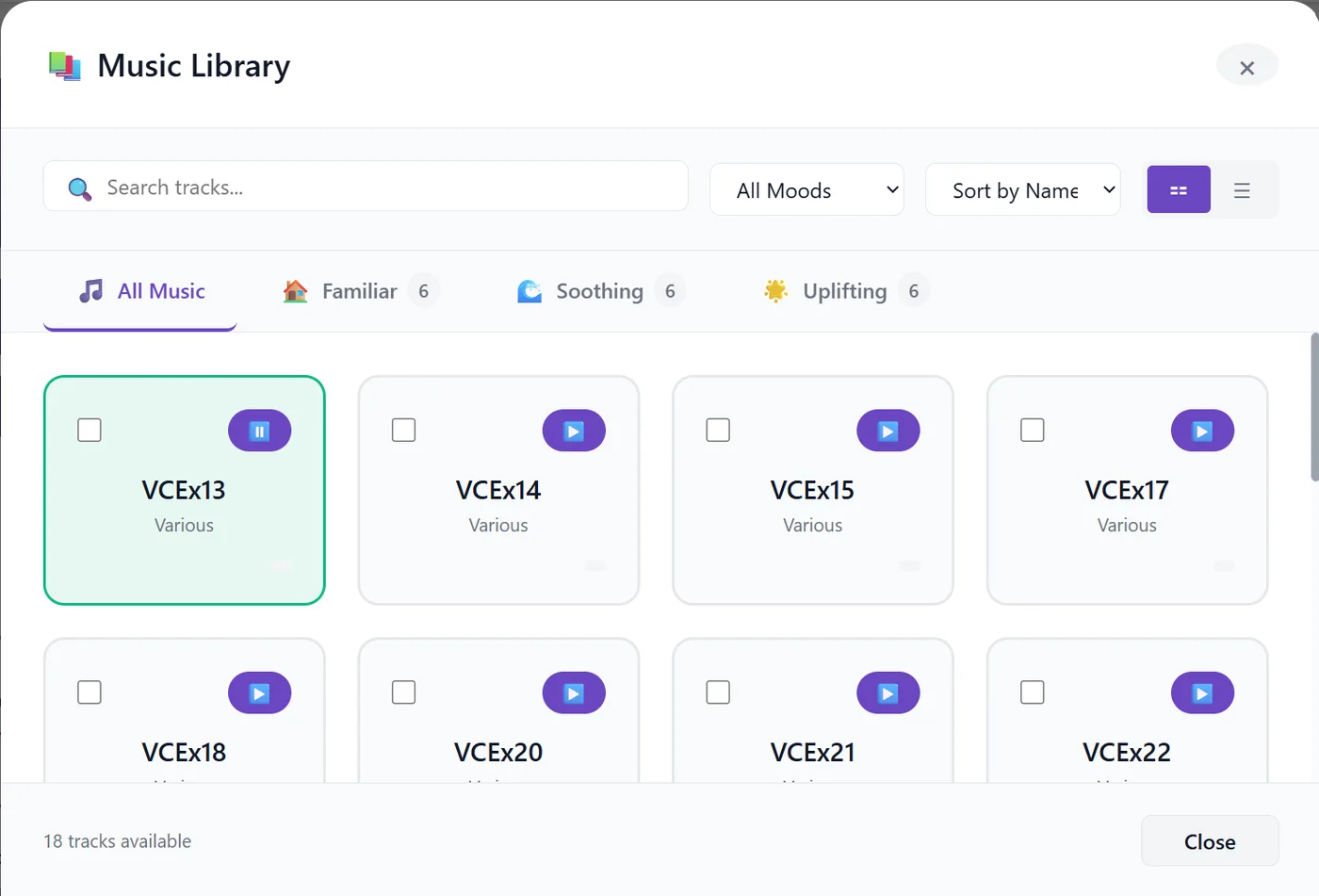The prototype's music library, with tracks organized by mood